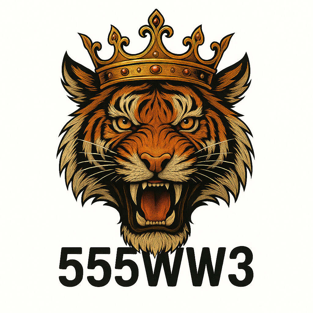 Play at 555WW3 Casino and rule the game like a king Powerful roaring tiger with golden crown as the official 555WW3 Casino logo